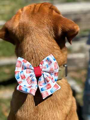 #ad Popsicle Pet Bow Custom Patriotic Dog Bow Red White Blue Popsicle Pattern $10.00