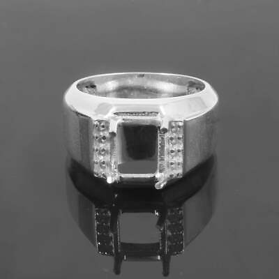 #ad 6x8 mm Emerald Cut Ring Setting Heavy Silver Ring Men Semi Mount Ring Blanks $34.17