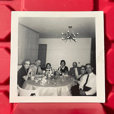 #ad Dinner Party At The Table Sputnik Lamp Photograph 3.5 x 3.5 Vintage 1950s $4.00