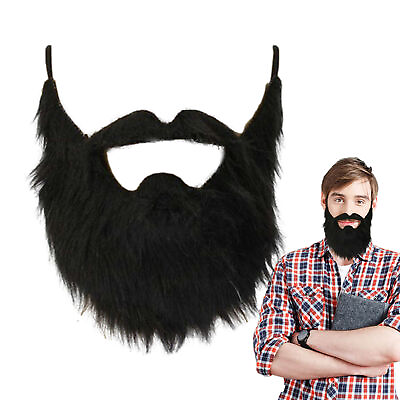 #ad Funny Back Fake Beard Christmas Cosplay Props Novelty Black Hair Fake Beard $8.99