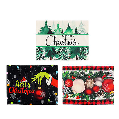 #ad Christmas Dining Table Placemat Christmas Imitation Linen Placemat 44*34CM $7.73