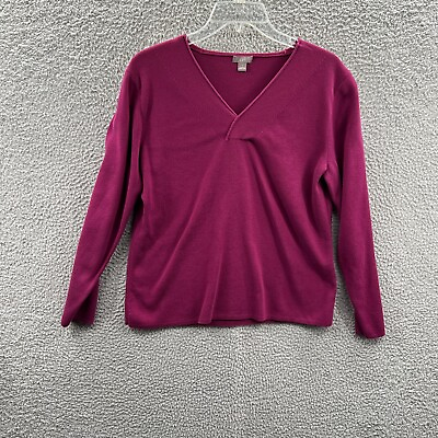 #ad J Jill Womens Top Large Burgundy 100% Cotton Long Sleeve Pullover Shirt $16.99