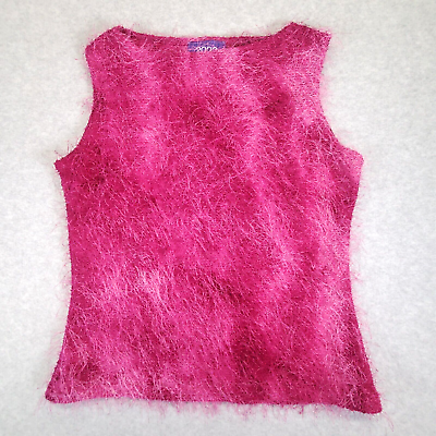 #ad 2000 Deux Mille Fuzzy Tank Top Women Medium Fuscia Pink Tie Dye Knit Vintage $17.95