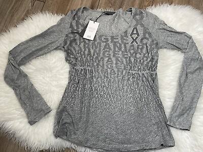 #ad NWT Armani Exchange Women#x27;s Small Thin Long Sleeve Top Graphic Logo AOP $29.74