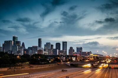 #ad Houston Skyline at Dusk From Busy Expressway Photo Art Print Poster 12x8 $10.99