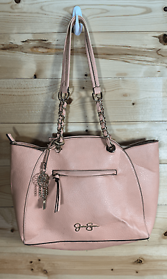 #ad Jessica Simpson Light Pink Leather Shoulder Tote Bag Purse Chain Straps Tassel C $20.00