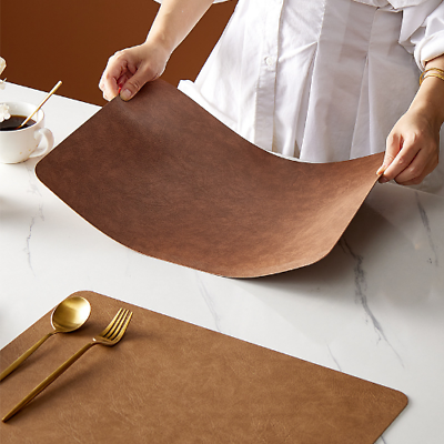 #ad Grain Double sided Leather Placemats Waterproof Oil proof Table Heat Insulation $26.82