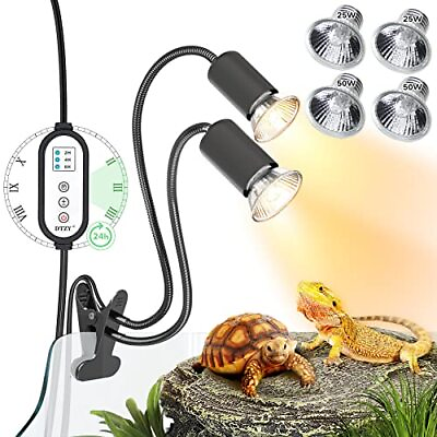 #ad Reptile Heat Lamp Dual Head UVA B Reptile Light with Cycle Timer Basking Ligh... $35.69