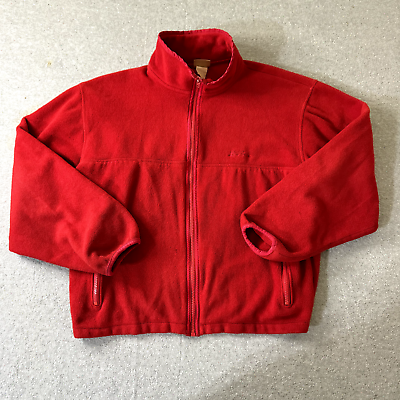 #ad Vintage LL Bean Jacket Mens Size M Red Embroidered Logo Fleece Full Zip 90#x27;s $28.88