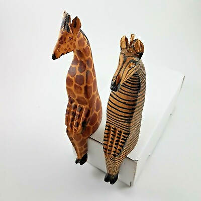 #ad Giraffe amp; Zebra Hand Carved Wooden African Sculpture Shelf Ornament 8.5quot; $49.98