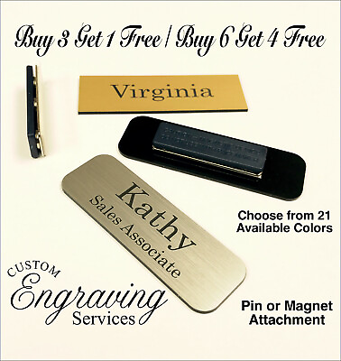 #ad 1X3 EMPLOYEE PERSONALIZED NAME TAG BADGE MAGNET OR PIN IDENTIFICATION ENGRAVED $3.55