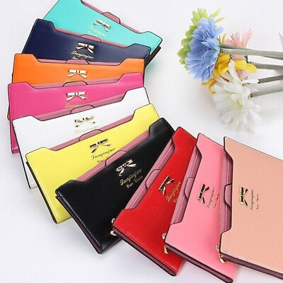 #ad Womens Leather Long Wallet Cute Bow Thin Purse Multi ID Credit Card Holder Gift $5.98