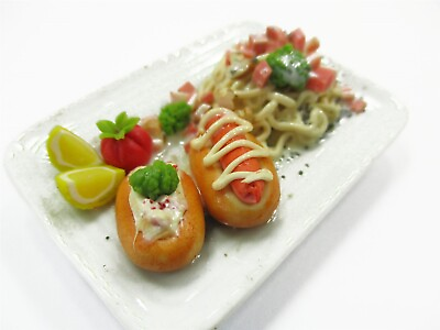 #ad Dollhouse Miniatures Food Spaghetti Carbonara With Bread 1:6 Supply 15847 $6.99