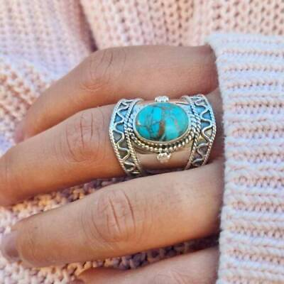 #ad Blue Copper Turquoise Ring 925 Sterling Silver Band Ring Statement Jewelry PT01 $14.97