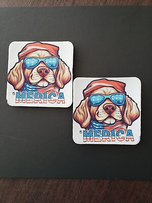 #ad Patriotic Dog Coasters set of 4 absorbent neoprene 4th of July Memorial Day $9.99