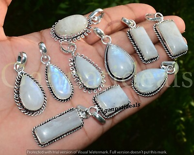 #ad Rainbow Moonstone Gemstone Pendant 5pcs Wholesale Lots 925 Silver Plated Jewelry $9.49
