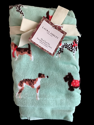 Laura Ashley Christmas Dogs Terrier Dalmatian Green Hand Towel set of 2 New $21.99