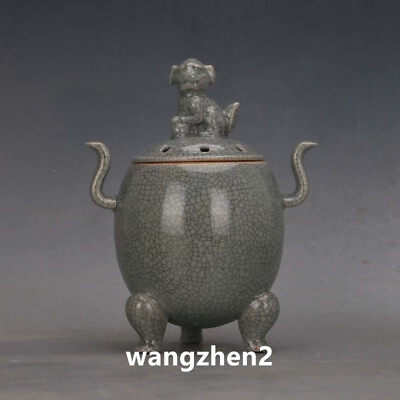#ad Exquisite Chinese porcelain dog shaped Ru porcelain incense burner $65.99
