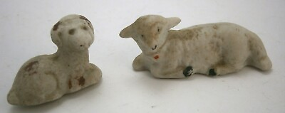 #ad 2 Vintage Small Bisque Sheep $10.00