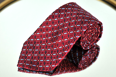 #ad XMI Classic Tie Red amp; Blue Geometric Woven Silk Necktie 60 x 3.75 in. $29.99