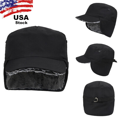 #ad Winter Hat with Ear Flaps Outdoor Thermal Windproof Warm Flat Cap for Mens Women $12.89