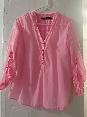 #ad Zara Basic pink blouse long sleeves 100% cotton Size M#17 $10.50