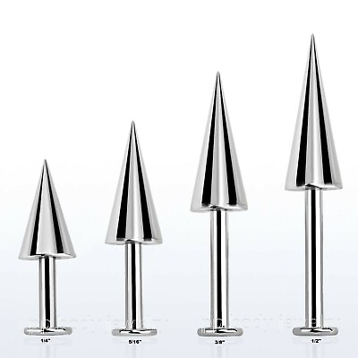 #ad 14G 316L Surgical Steel Long Cone Spike Chin Labret $2.39