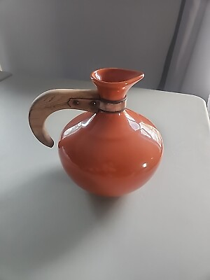 #ad Vintage Red Bauer Pottery Coffee Carafe Wooden Handle Like Fiestaware $76.50