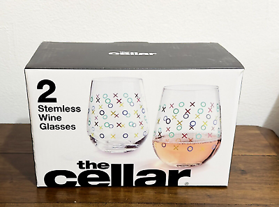 #ad NWT: The Cellar Set of 2 Multicolor X#x27;s and O#x27;s Stemless Wine Glasses $35.00