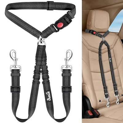 #ad Double Dog Seat Belt New Dual Pet Car Headrest Restraint Safety Seatbelt No ... $20.62