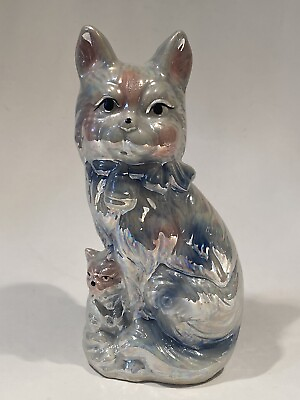 #ad Vintage Porcelain Terrier Dog w Puppy Figurine Statue Iridescent Pearl Finish $9.99