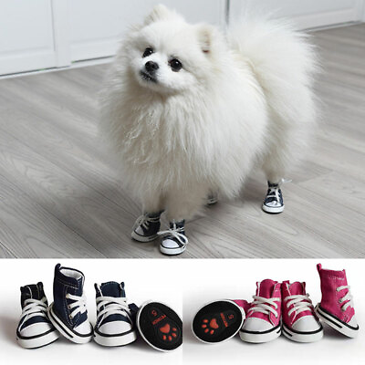#ad 4 Pcs Non slip Canvas Dog Shoes Breathable Comfortable Non slip Pet Supplies $5.07