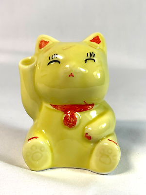 #ad Maneki Neko Yellow Sitting Lucky Beckoning Cat Vintage Japan 2.75quot; $17.95
