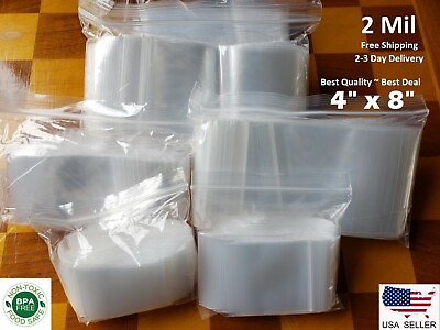 #ad 4quot;x8quot; CLEAR 2 MIL ZIP SEAL BAGS POLY PLASTIC RECLOSABLE LOCK SMALL LARGE BAGGIES $17.14
