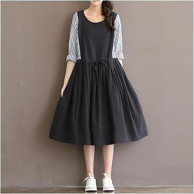 #ad Japanese Mori Girl Vintage Loose Long Sleeve Sweet Lolita Stripe Women#x27;s Dress $38.26