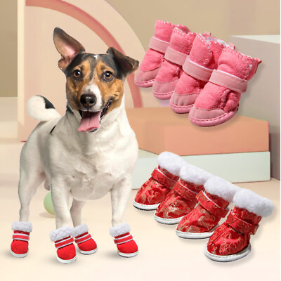 #ad 4pcs set Pet Dog Shoes Waterproof Winter Anti slip Rain Snow Boots Puppy Joyous $5.27