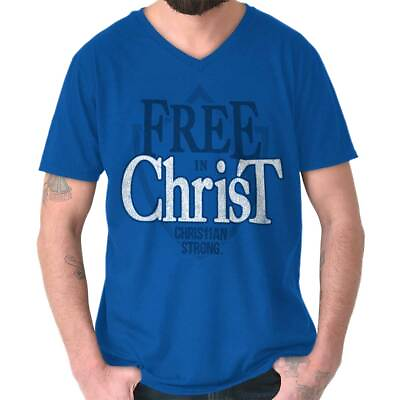#ad Free In Jesus Christ Christian Religious Adult V Neck Short Sleeve T Shirts $19.99