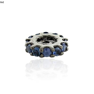 #ad 0.2ct Blue Sapphire Oxidized Rondelle Spacer Finding 925 Sterling Silver $108.00