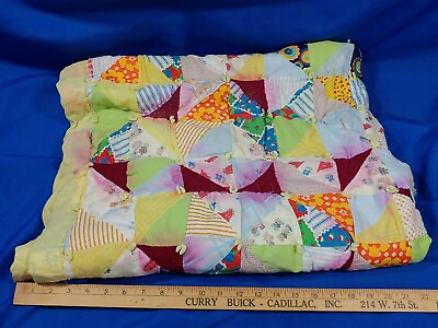 Retro Baby Blanket Small Patchwork Quilt Yarn VTG Antique Old Colorful $15.20
