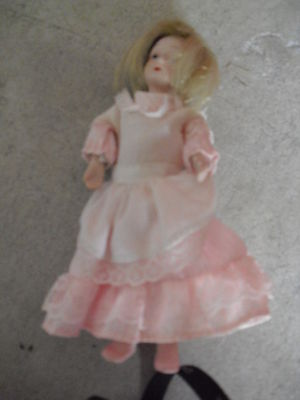 #ad Modern Cloth and Porcelain Blonde Little Character Girl Doll 6 1 2quot; Tall $16.00