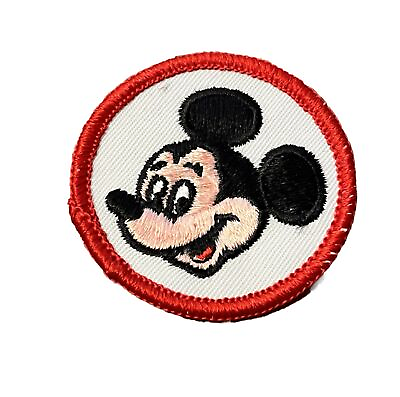 #ad Vintage Walt Disney World Mickey Mouse Round Patch Red Trim $6.40