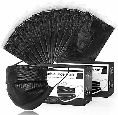 #ad 100 50 10 PCS Black Face Mask Mouth amp; Nose Protector Respirator Disposable Masks $17.99