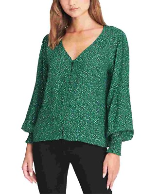 #ad Sanctuary Women#x27;s Noelle Smocked Cuff Blouse Green Size X Large $23.50