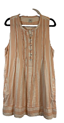#ad FAHERTY Women#x27;s M? Isha Striped 100% Organic Cotton Dress Pockets Peach Pink A10 $34.99