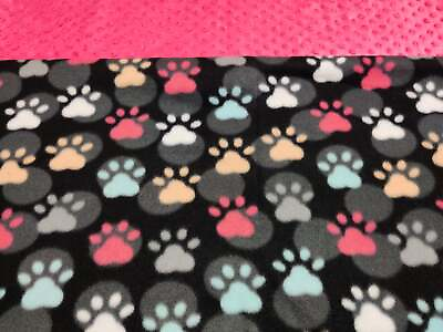 #ad Large Pet Bed Pawprints Colorful on Black Fleece::Hot Pink Bumpy $27.00