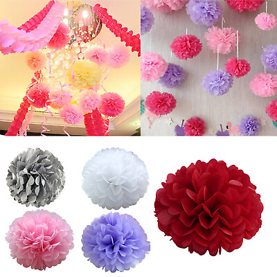 #ad 10Pcs Artificial Tissue Paper Pompoms Flower Fluffy Wedding Party Decoration $7.91