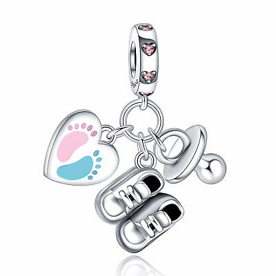 #ad New Charm for Bracelet Baby Footprints Shoes Nipple Women Authentic Dangle Charm $21.98