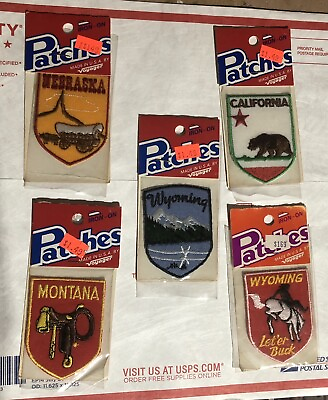 #ad Vintage Lot of 5 Souvenir Shield Patches Sew Iron USA Made State Voyager Travel $29.95