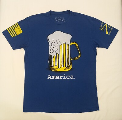 #ad Grunt Style Shirt Large Mens Crewneck Short Sleeve American Beer Blue $13.00