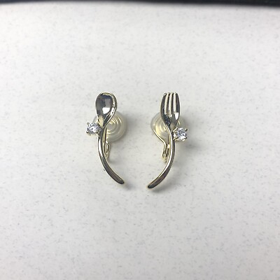 #ad Clip on earrings cute spoon and fork no piercing earrings gold plated GBP 19.99